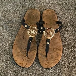Michael Kors black gold and cork sandals size 7